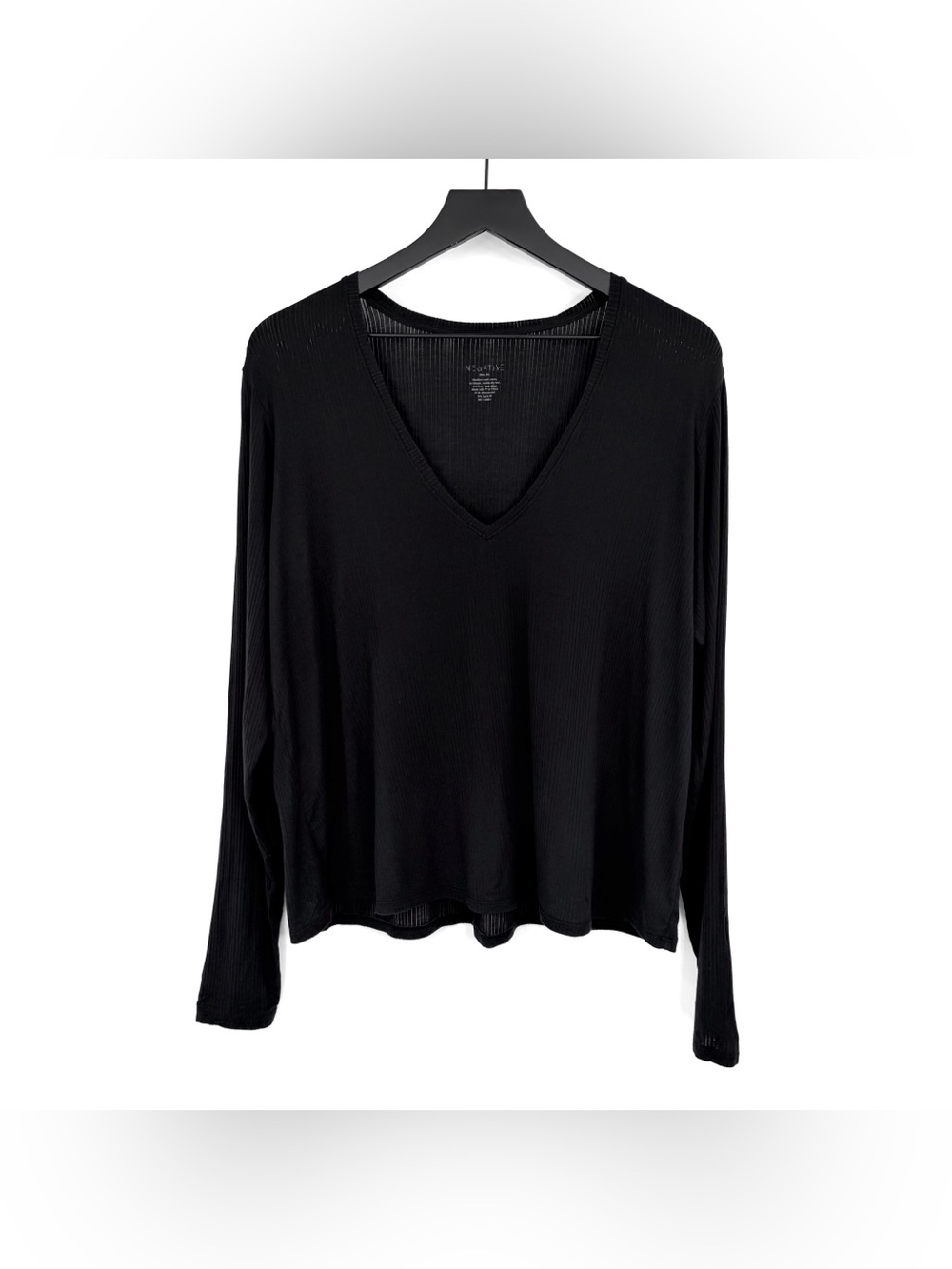 NEGATIVE Whipped V-Neck Long Sleeve Shirt Black XXL